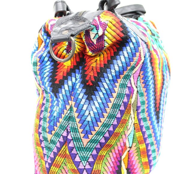 MARIA'S ARTISAN SHOP MULTICOLOR HUIPIL TEXTILE CROSSBODY TOTE BLACK LEATHER NWT - Picture 7 of 11